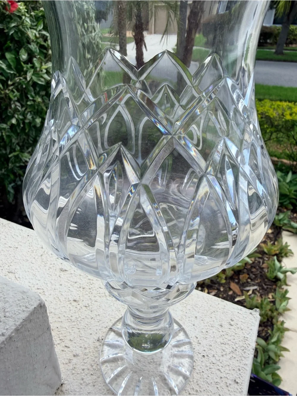 Vintage Cut Crystal Hurricane Vase Candle Holder Clear Heavy Glass 12